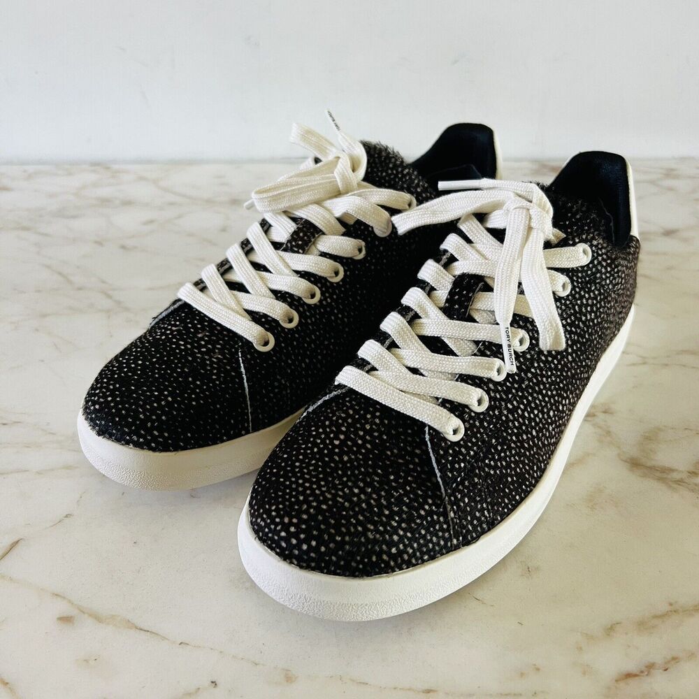 TORY BURCH Howell Court Black Ivory Spotted Haircalf Leather Sneakers - US 7.5